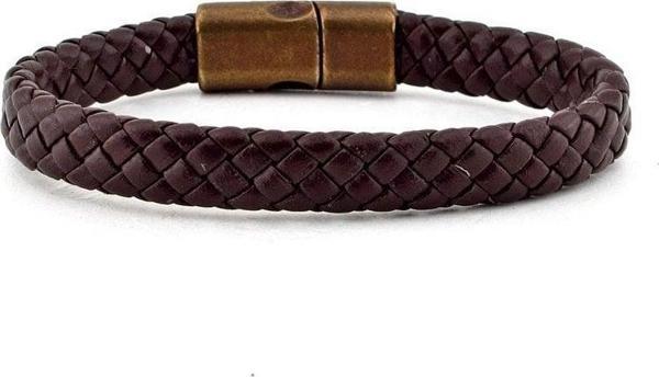 MIKNATISLI KAHVE ÖRGÜ DERİ ERKEK BİLEKLİK BT188 - Image 1