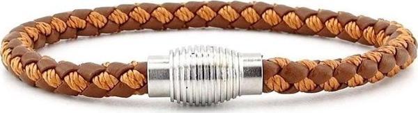 OVAL METAL KLİPS TABA RENKLİ ÖRGÜ DERİ ERKEK BİLEKLİK M033E - Image 1