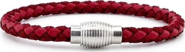 OVAL METAL MIKNATIS BORDO ÖRGÜ DERİ ERKEK BİLEKLİK M033D - Image 1