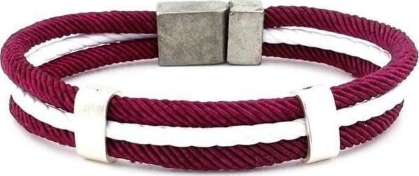 KOYU MOR BEYAZ BEYAZ ÜÇ SIRA HALAT İP ERKEK BİLEKLİK M009G - Image 1