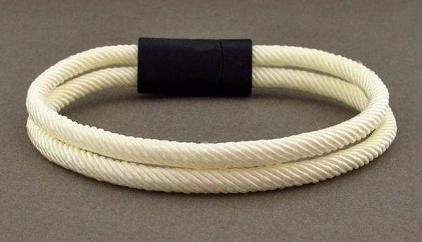 KREM RENGİ İKİ SIRALI METAL MIKNATISLI ERKEK BİLEKLİK M013W - Image 1