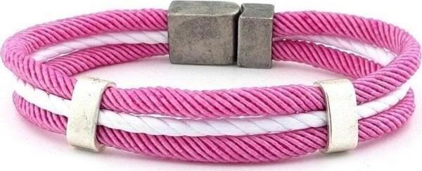 PEMBE BEYAZ BEYAZ ÜÇ SIRA HALAT İP ERKEK BİLEKLİK M009H - Image 1