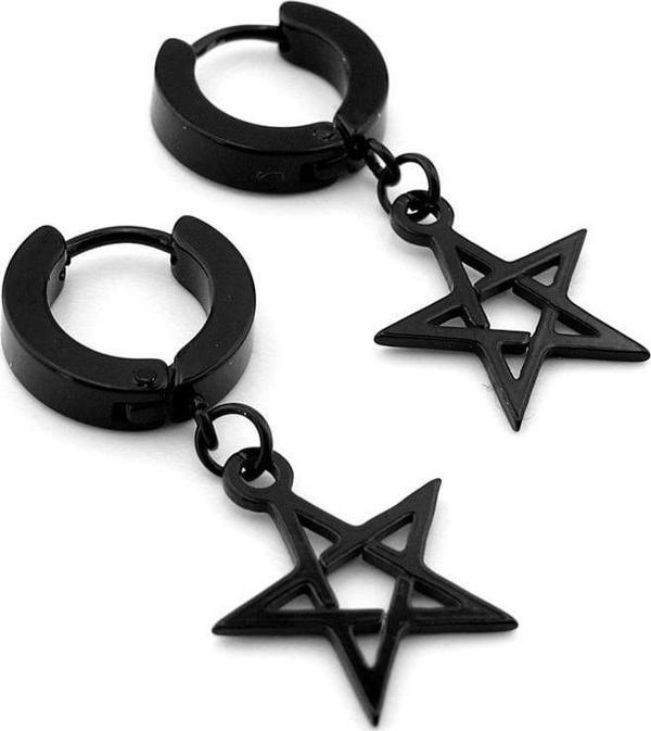 Pentagram Yıldız Sallantılı Siyah Paslanmaz Çelik Halka Erkek Küpe ER069 - Image 1