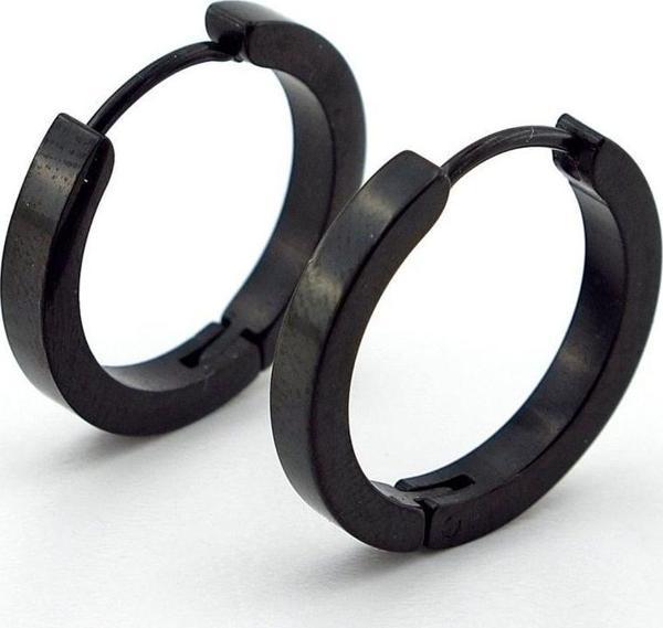 Küt Kesim Siyah Paslanmaz Çelik 20mm Çap  Halka Erkek Küpe ER011 - Image 1