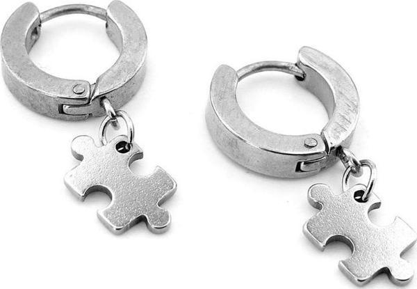 Puzzle Sallantılı Gümüş Renk Paslanmaz Çelik Halka Erkek Küpe ER066 - Image 1