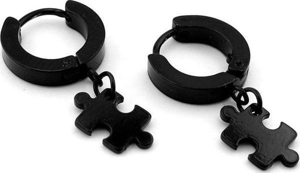 Puzzle Sallantılı Siyah Renk Paslanmaz Çelik Halka Erkek Küpe ER067 - Image 1