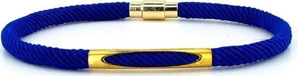 SAKS MAVİ ÖRGÜ İPLİ SARI METAL MIKNATISLI ERKEK BİLEKLİK M026G - Image 1