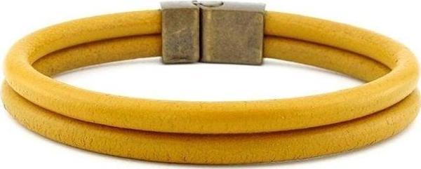 Sarı Çift Sıra Gerçek Deri Bronz Mıknatıs Erkek Bileklik M015R - Image 1