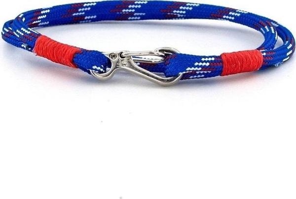 MAVİ BEYAZ KIRMIZI PARACORD KANCA İKİ SIRA ERKEK BİLEKLİK M011F - Image 1