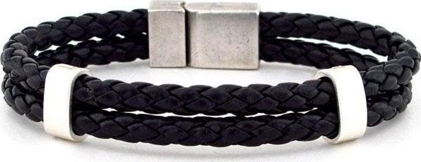 SİYAH ÖRGÜ DERİLİ İKİ SIRALI ERKEK BİLEKLİK BT454 - Image 1