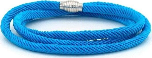 ÜÇ SIRA SARMA METAL MIKNATIS MAVİ  ÖRGÜ İP ERKEK BİLEKLİK BT584 - Image 1