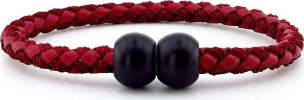 SİYAH TOP METAL MIKNATIS BORDO ÖRGÜ DERİ ERKEK BİLEKLİK M034D - Image 1