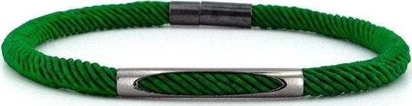 YEŞİL ÖRGÜ İPLİ ANTRASİT METAL MIKNATISLI ERKEK BİLEKLİK M028G - Image 1