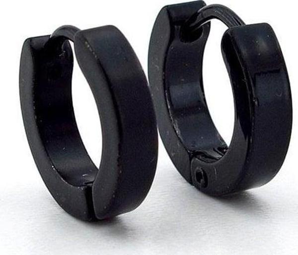 Solfera DÜZ SİYAH 13,5mm HALKA PASLANMAZ ÇELİK ERKEK KÜPE E975 - Image 1