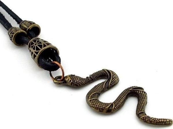 ANTİK SARI RENKLİ YILAN DERİ METAL ERKEK KOLYE Q0584 - Image 1