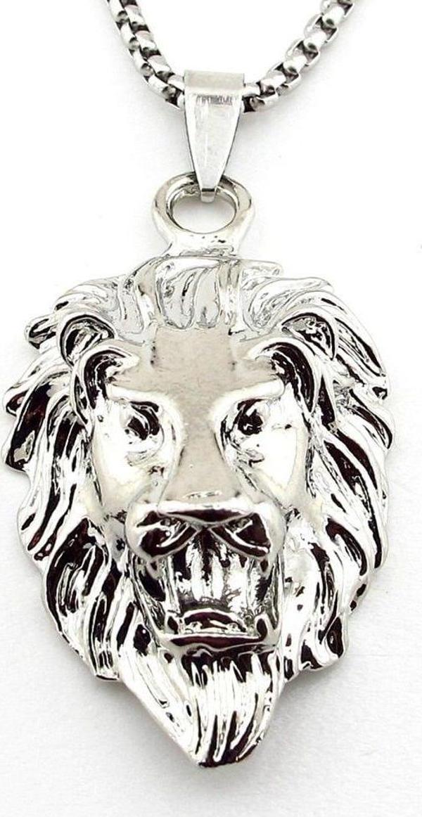Aslan Lion Kabartma Gümüş Renkli Çelik Erkek Kolye Zincir Q0836 - Image 1