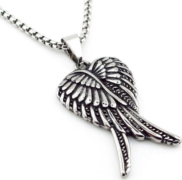 Çift Melek Kanadı Angel 316L Paslanmaz Çelik Erkek Kolye Zincir Q0820 - Image 1