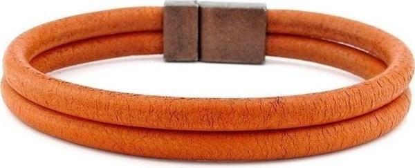 Taba Kızıl Çift Sıra Deri Metal Mıknatıs Erkek Bileklik M015S - Image 1