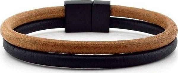 TABA VE SİYAH ÇİFT SIRALI ORJİNAL DERİ ERKEK BİLEKLİK BT338 - Image 1