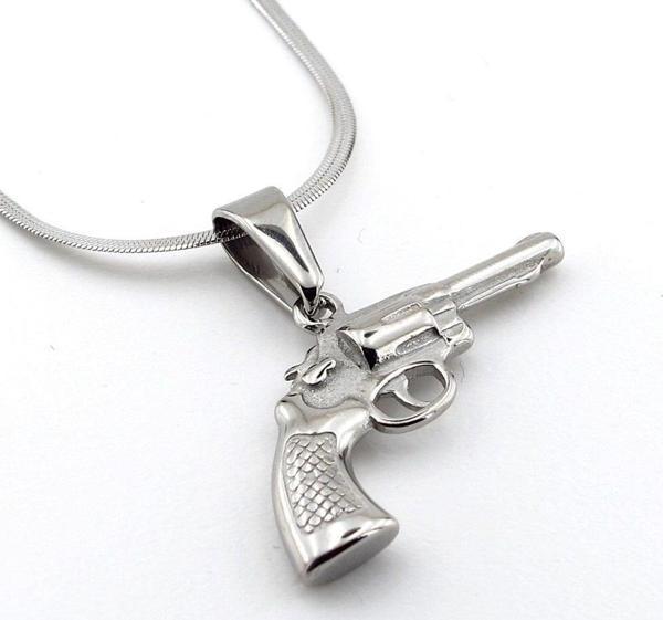 Revolver Altıpatlar Tabanca İtalyan Yassı Çelik Erkek Kolye Q0691 - Image 1