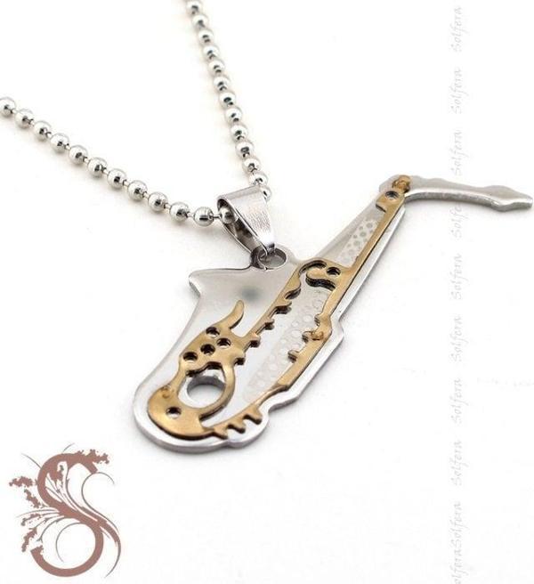 SAKSAFON MÜZİK MÜZİSYEN ÇELİK ERKEK KOLYE K538 - Image 1