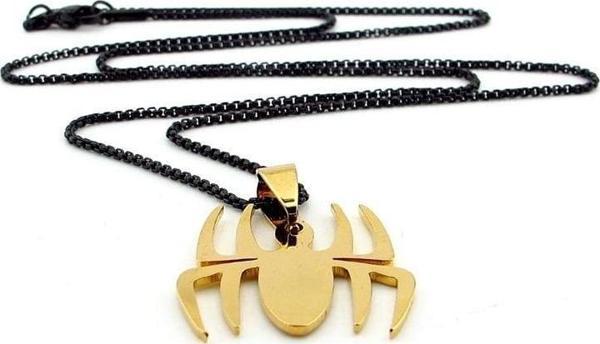 SARI ÇELİK ÖRÜMCEK SPİDER MAN SİYAH ZİNCİR ERKEK KOLYE Q0637 - Image 1