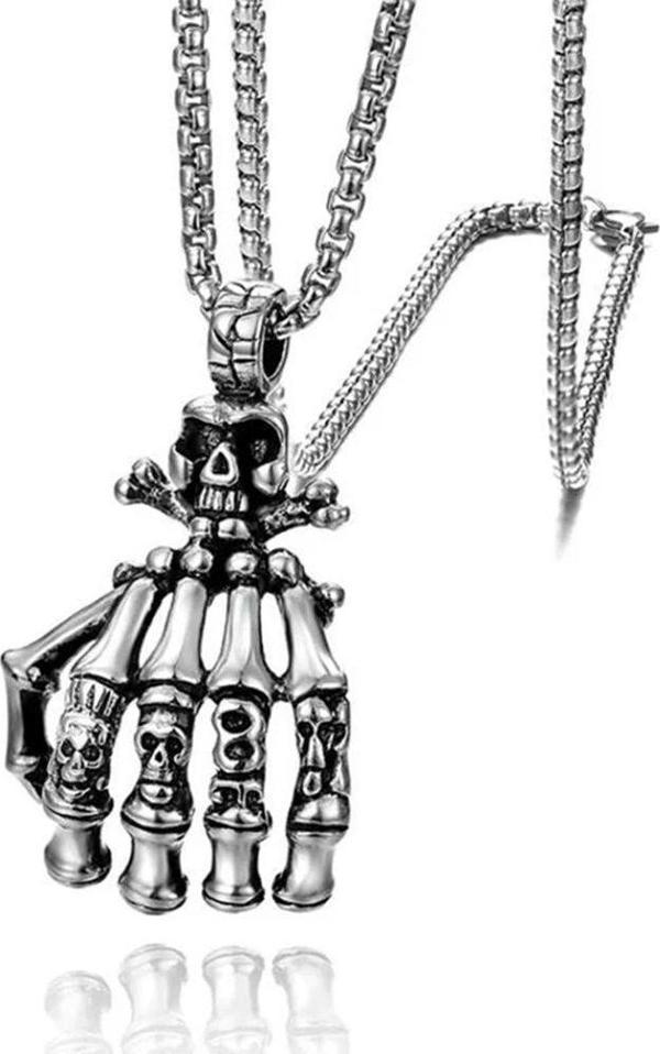 İskelet Pençe El Kurukafa Gotik Thor Çelik Erkek Kolye Zincir Q0827 - Image 1