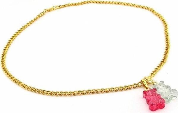 JELİBON SİMLİ AYICIK PEMBE YEŞİL PİRİNÇ ZİNCİR KADIN KOLYE Q0399 - Image 1