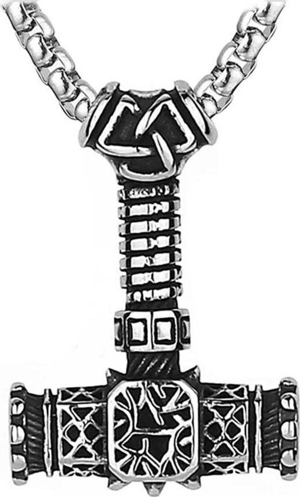 Thor Çekiç İskandinav Mjolnir Nordic Çelik Erkek Kolye Q0826 - Image 1