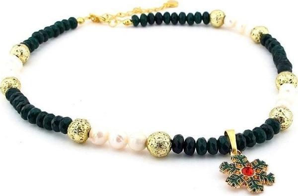 KAR TANESİ YILBAŞI YENİ YIL TASARIM İNCİ DOĞAL TAŞ KOLYE Q0464 - Image 1