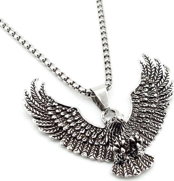 KARTAL TASARIM AÇIK KANATLI PASLANMAZ ÇELİK ERKEK KOLYE Q0661 - Image 1