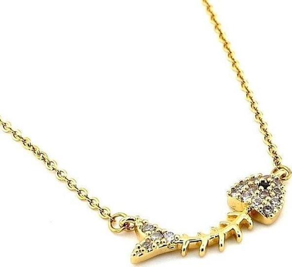 ZİRKON TAŞLI BALIK KILÇIK GOLD SARI TON ÇELİK KADIN KOLYE Q0512 - Image 1