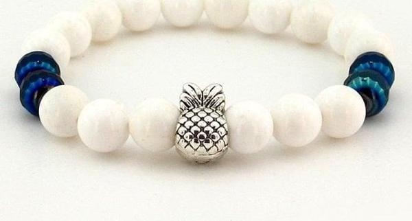 ANANAS BEYAZ ONİKS MAVİ HEMATİT DOĞAL TAŞ KADIN BİLEKLİK J0088 - Image 1