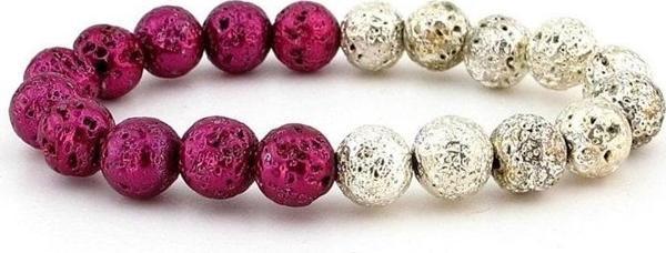 FUŞYA GÜMÜŞ RENK NEON LAV DOĞAL TAŞ KADIN BİLEKLİK J0096 - Image 1