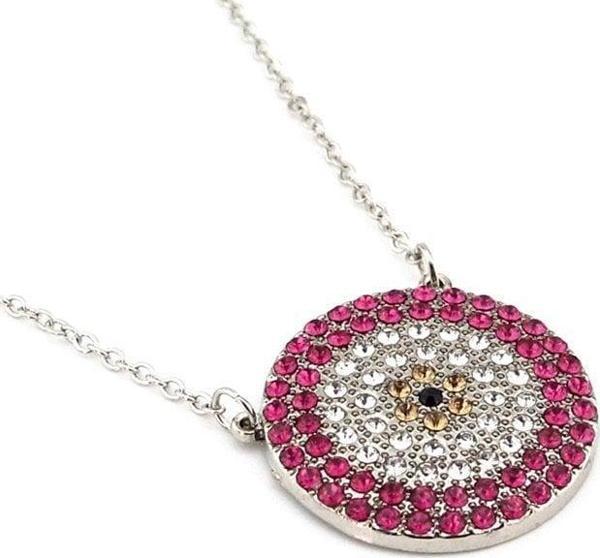 PEMBE ZİRKON TAŞLI NAZAR BONCUKLU KADIN KOLYE Q0315 - Image 1