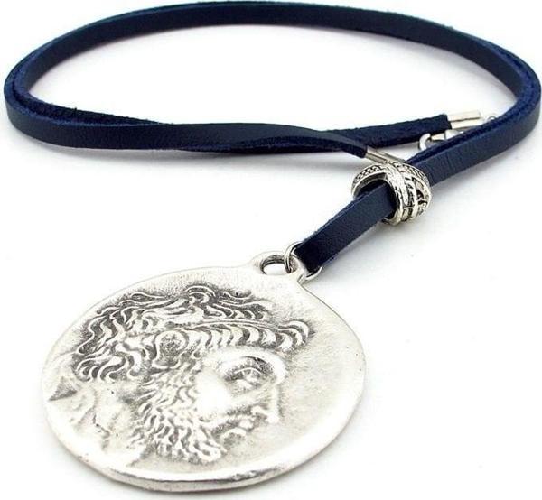 PHILIP V ANTİK GREEK MACEDON MADALYON DERİ ERKEK KOLYE Q0648 - Image 1
