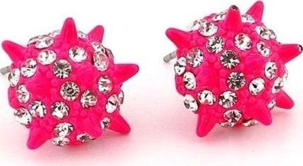 PUNK PEMBE DİKENLİ PARLAK TAŞLI KADIN KÜPE EX010 - Image 1