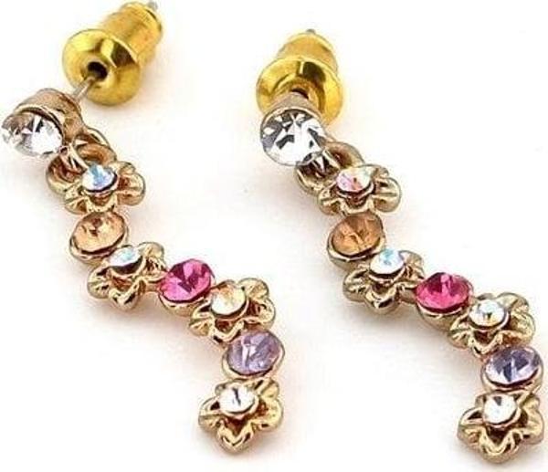 RENKLİ TAŞLI ÇİÇEKLER SALLANTILI KADIN KÜPE EX032 - Image 1