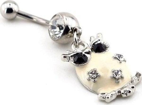 KREM RENGİ TAŞLI BAYKUŞ GÖBEK İÇİN PIERCING P271 - Image 1