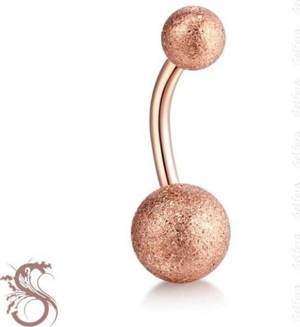 ROZE RENK 8mm TOP UÇLU ÇELİK MUZ GÖBEK PİERCİNG P455D - Image 1