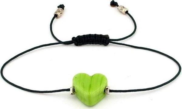 MURANO CAM YEŞİL KALP MAKROME YEŞİL İP KADIN BİLEKLİK BL151 - Image 1