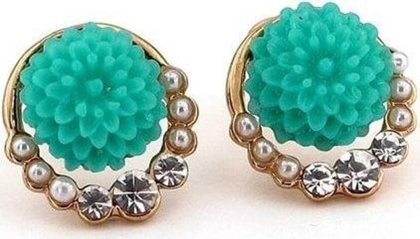 NİL YEŞİLİ ÇİÇEK BUKETİ ŞEKLİNDE KADIN KÜPE EX026 - Image 1