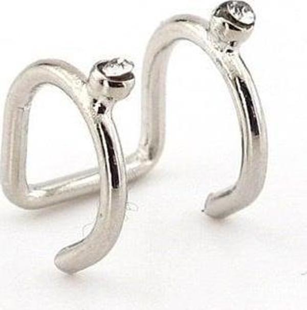 PARLAK GÜMÜŞ RENKLİ EARCUFF KIKIRDAK KÜPE TAŞLI SARMAL EX090 - Image 1