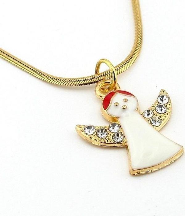 Yılbaşı Yeni Yıl Beyaz Melek Noel İtalyan Çelik Zincir Kolye Q0754 - Image 1