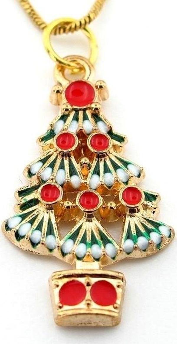 Yılbaşı Yeni Yıl Süslü Çam Ağacı Noel Çelik Zincir Kolye Q0746 - Image 1
