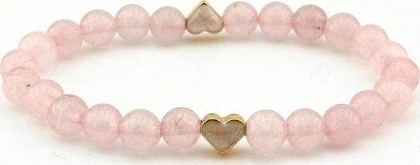 PEMBE KUVARS MİNİK SEDEF KALPLİ DOĞAL TAŞ KADIN BİLEKLİK J0090 - Image 1