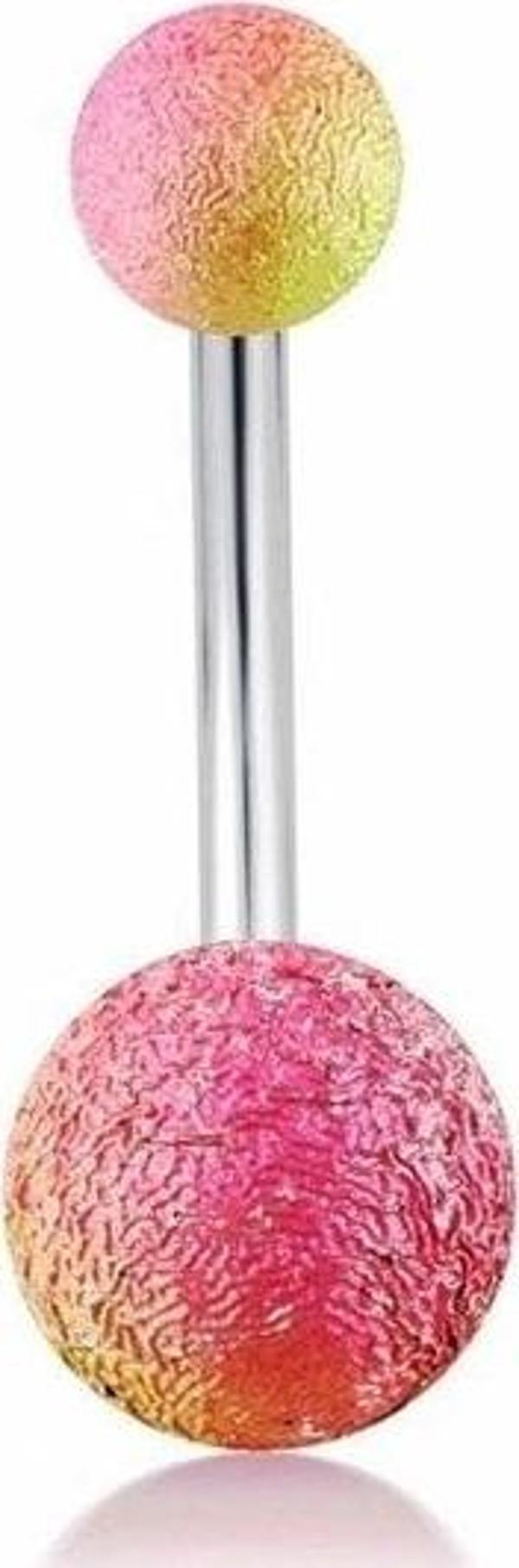 PEMBE SARI RENKLİ MUZ GÖBEK 8mm TOP UÇLU ÇELİK PİERCİNG P455G - Image 1