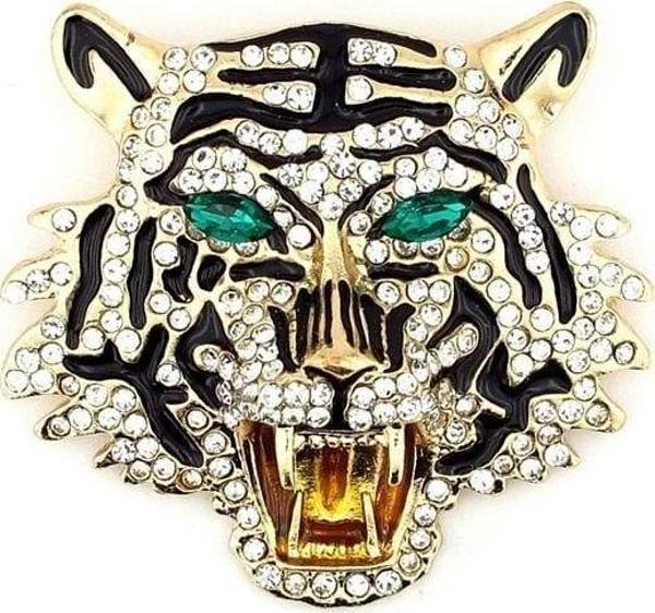 Büyük Boy Kaplan Tiger Zirkon Taşlı Yaka İğnesi Broş RZ106 - Image 1