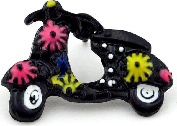 Çiçekli Siyah Vespa Scooter Yaka Çanta Süsü Metal Rozet Pin RZ145 - Image 1