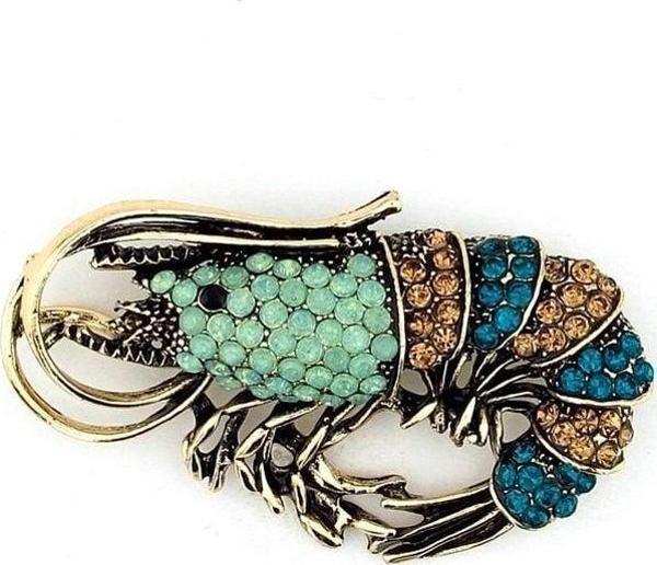 Karides Shrimp Deniz Canlısı Zirkon Taş Mavi Broş Pin Rozet RZ089 - Image 1